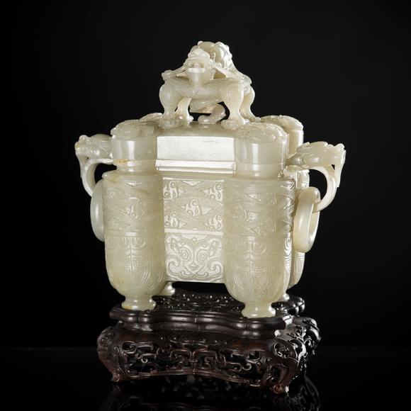 Galerie ZackeA PALE CELADON JADE ‘TULU’ VESSEL AND COVER, CHINA, QIANLONG PERIOD (1736-1795)