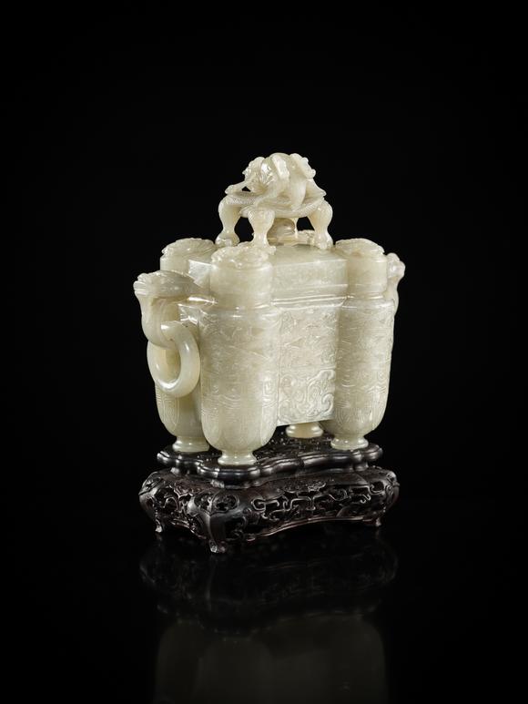 Galerie ZackeA PALE CELADON JADE ‘TULU’ VESSEL AND COVER, CHINA, QIANLONG PERIOD (1736-1795)