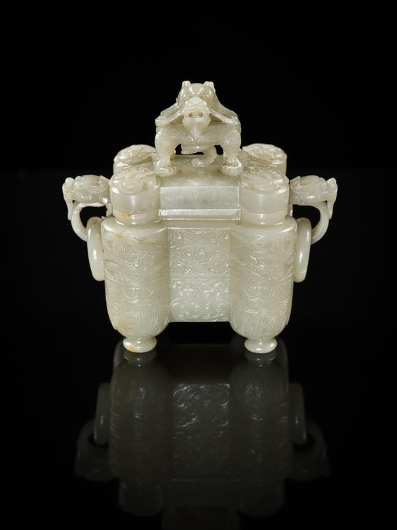 Galerie ZackeA PALE CELADON JADE ‘TULU’ VESSEL AND COVER, CHINA, QIANLONG PERIOD (1736-1795)