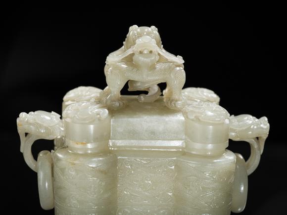 Galerie ZackeA PALE CELADON JADE ‘TULU’ VESSEL AND COVER, CHINA, QIANLONG PERIOD (1736-1795)