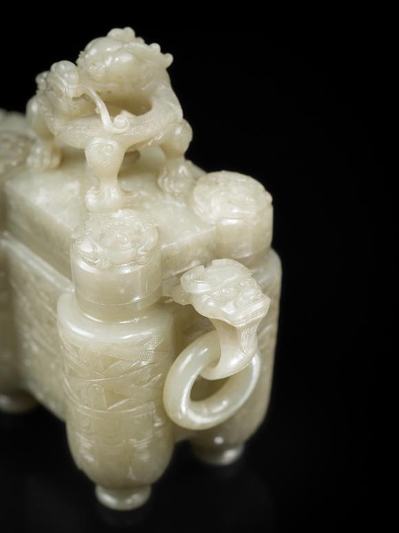 Galerie ZackeA PALE CELADON JADE ‘TULU’ VESSEL AND COVER, CHINA, QIANLONG PERIOD (1736-1795)