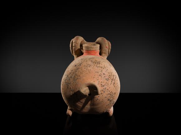 Galerie ZackeA LARGE PAINTED POTTERY ‘RAM’ VESSEL, ZUN, HAN DYNASTY