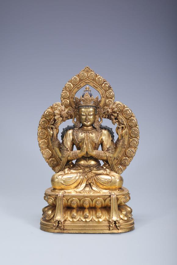 SEAVIEW AUCTIONS PTY LTD Fine Chinese antique 18th century carved bronze golden bodhisattva statue 