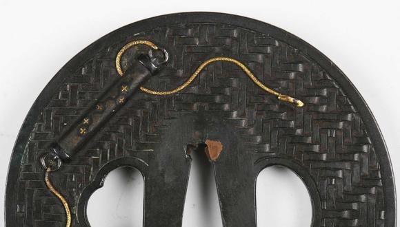TooveysA very fine Japanese oval shakudo-inlaid bronze tsuba, Edo p