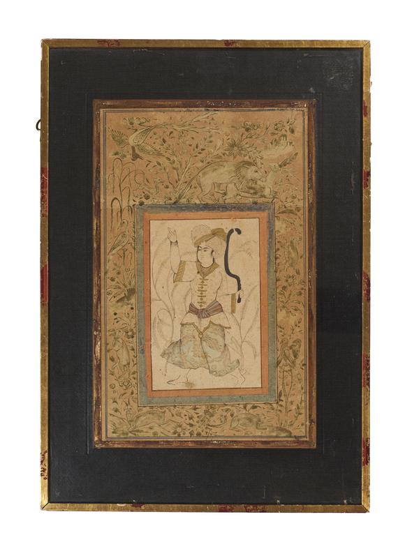 Kew AuctionsA SAFAVID MINIATURE PAINTING DEPICTING A COURTLY YOUTH REZA ABBASI STYLE, PERSIAN, 17TH CENTURY