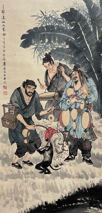 日本松町古美傅抱石 軟式三雄圖