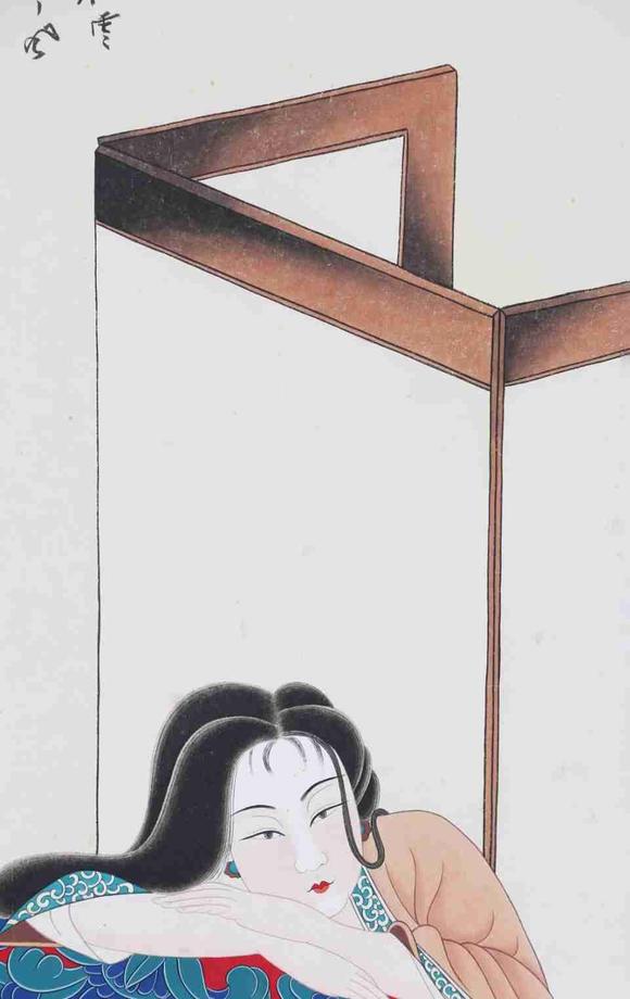 日本松町古美張大千 屏風(fēng)仕女圖
