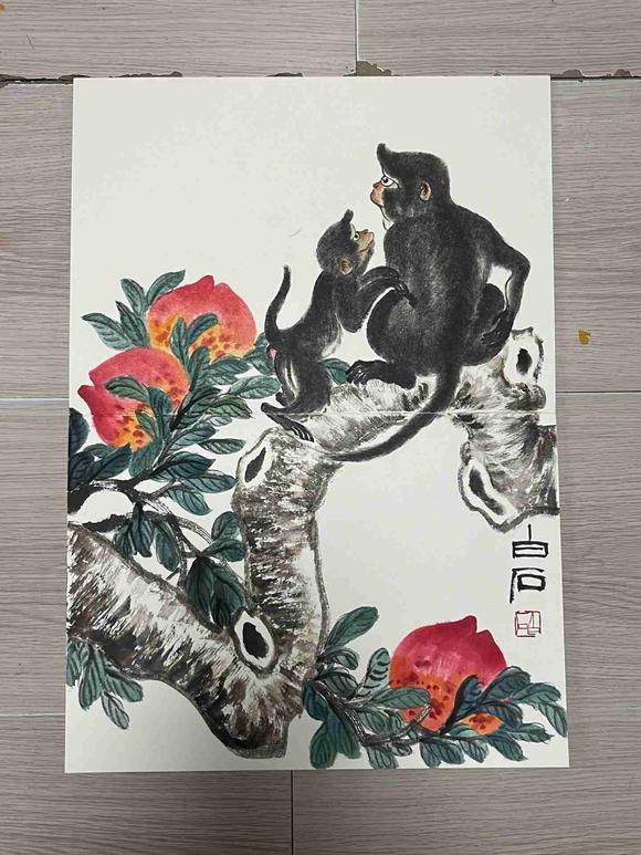 日本松町古美齊白石 吉猴獻(xiàn)壽圖冊(cè)