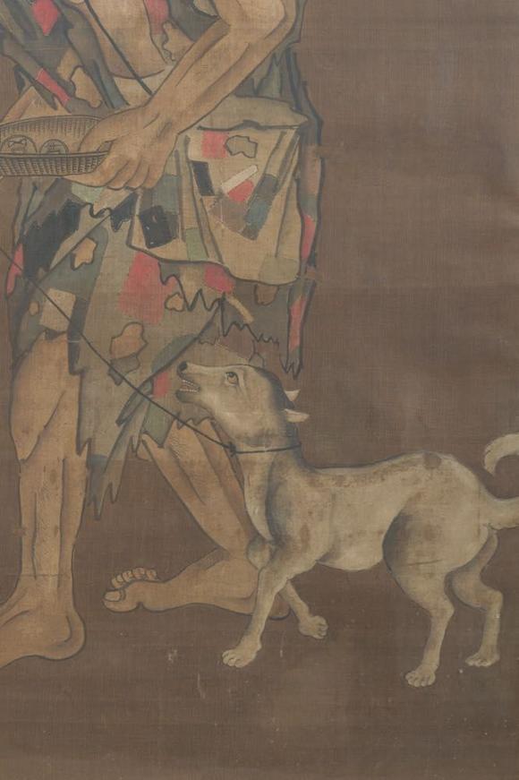 Coronari Auctions BVChinese school: A blind beggar with a dog, ink and colours on silk, probably Ming