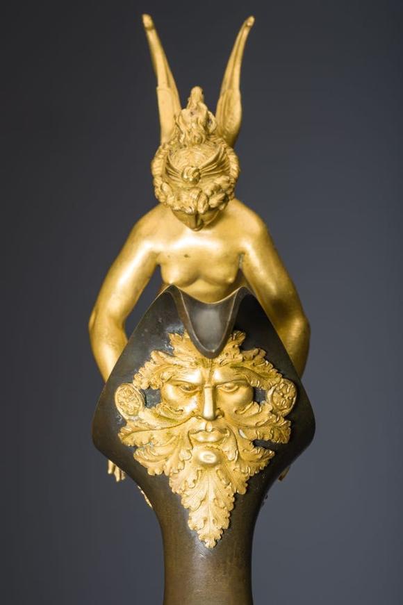 Coronari Auctions BVAn impressive pair of French Empire gilt and patinated bronze ewers on marble bases, attributed to Claude Galle, ca. 1800-1810