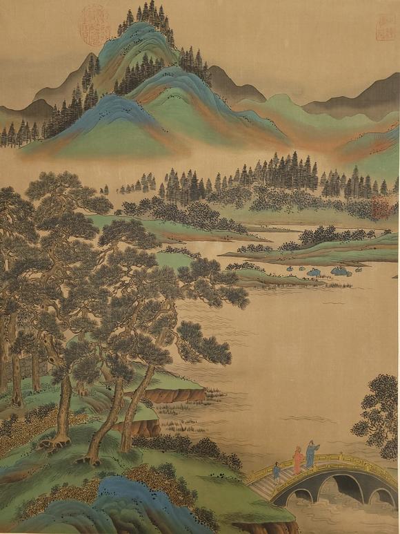 日本松町古美王時敏 山水并詩三帖手卷