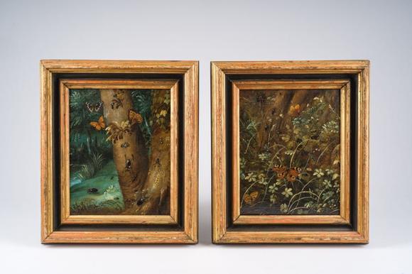 Coronari Auctions BVOtto Marseus Van Schrieck (1619-1678): A pair of forest still lifes with butterflies and insects, oil on panel
