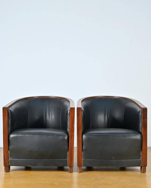 Loeckx AuctioneersA pair of Art Deco armchairs with leather (*)…