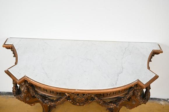Loeckx AuctioneersLarge gilded Louis XVI console with marble top, 19…