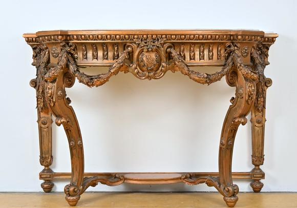Loeckx AuctioneersLarge gilded Louis XVI console with marble top, 19…