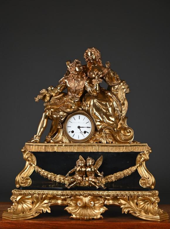 Loeckx AuctioneersLarge Louis-Philippe mantel clock in gilded bronze…