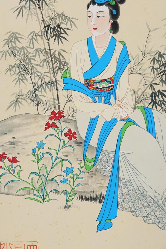 日本松町古美張大千 竹蔭仕女圖