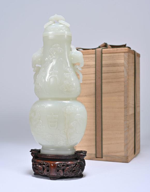 三杉美術(shù)清 白玉大吉葫蘆瓶