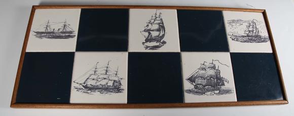 TooveysAn eighteen tile panel printed with a chinoiserie landscape, mid-20t