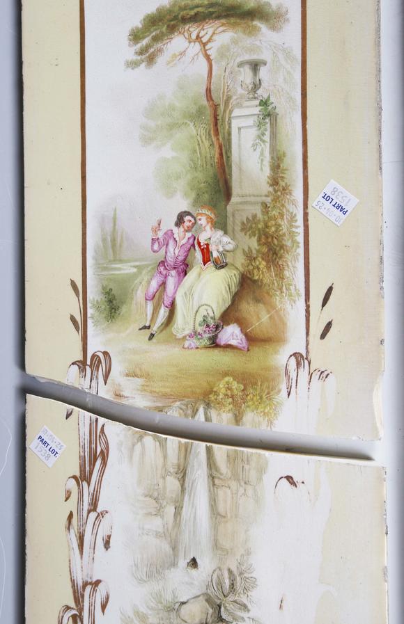 TooveysAn eighteen tile panel printed with a chinoiserie landscape, mid-20t