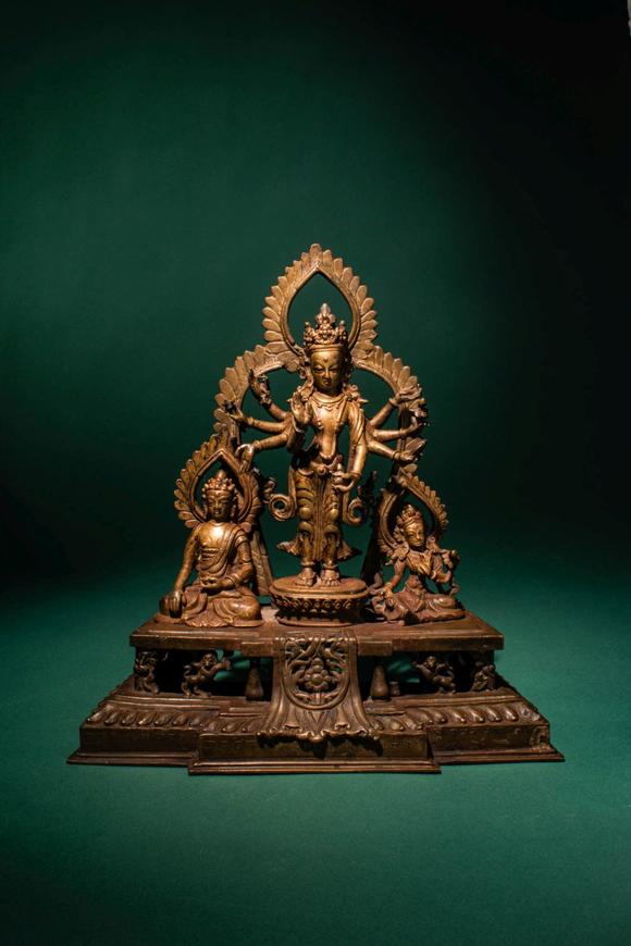 Apollo Art AuctionsCa. 18th - 19th century AD. >
A finely cast bronze triadic group centred on Amoghapasha Lokeshvar