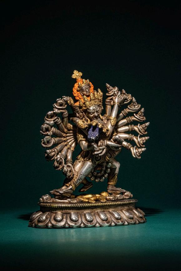 Apollo Art AuctionsCa. 18th-19th century AD. >
A powerful silver and parcel-gilt figure of Chakrasamvara in union wi