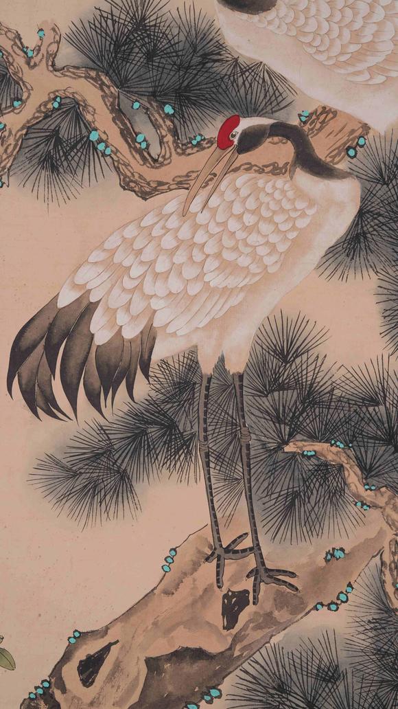 千葉大和喻繼高紙本松鶴長春圖畫