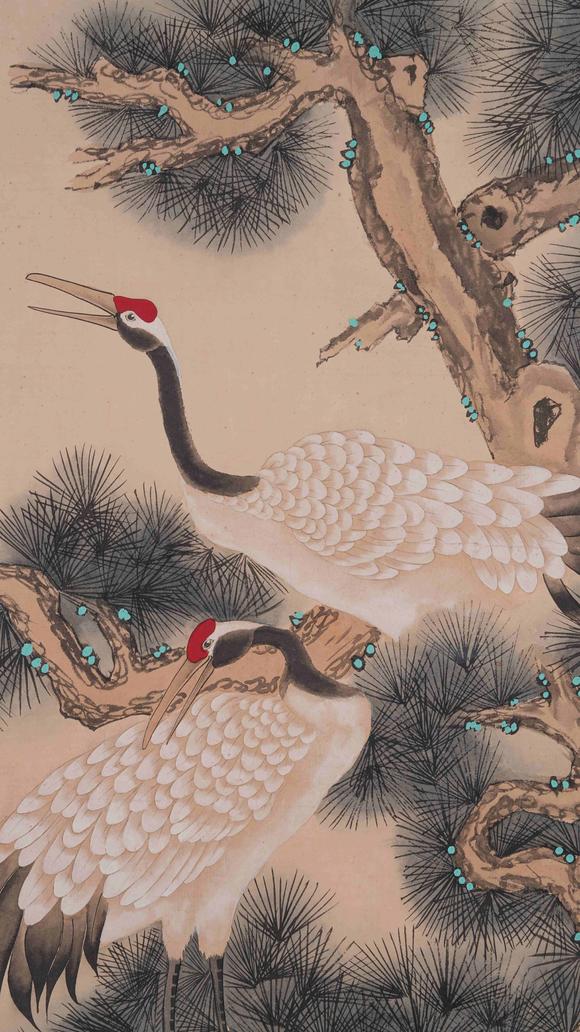 千葉大和喻繼高紙本松鶴長(zhǎng)春圖畫