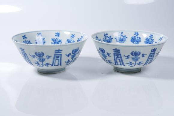 千葉大和青花萬壽紋碗一組