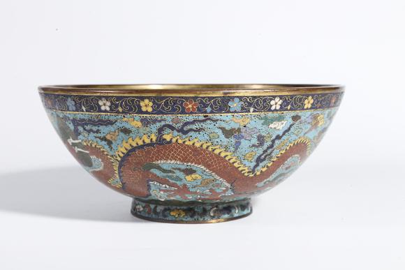 千葉大和銅胎掐絲琺瑯龍紋大碗