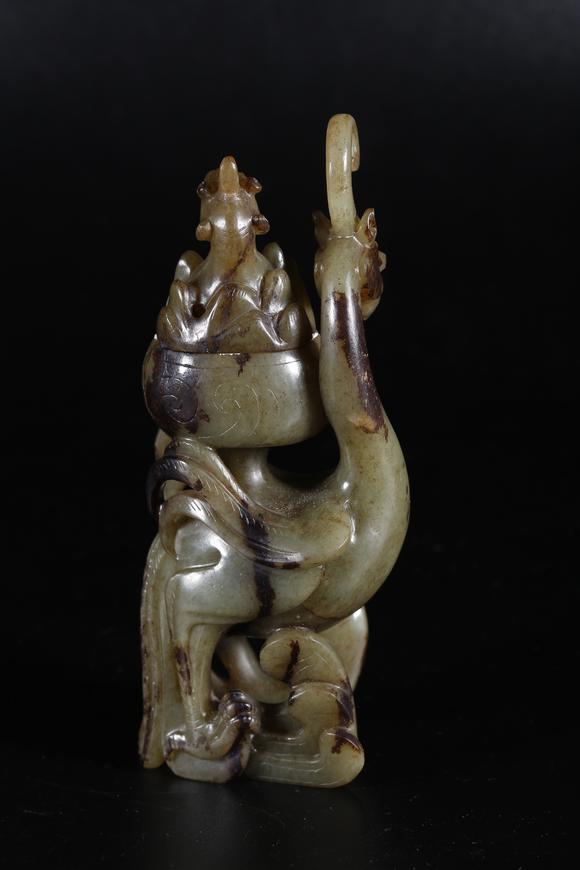 千葉大和高古玉雕龍鳳紋博山爐（一對）