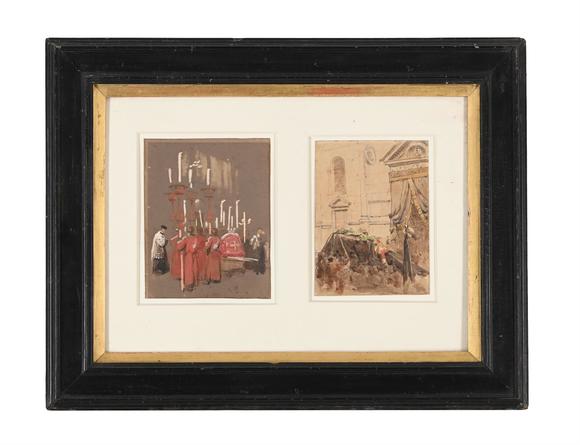 DreweattsENGLISH SCHOOL (19TH CENTURY), FUNERAL OF SENOR FORTUNY AT ROME; TWO SKETCHES