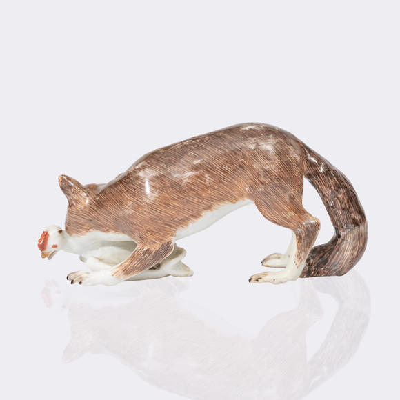 Auktionshaus StahlJohann Friedrich Eberlein (Dresden 1695 - Meissen 1749). A Fox with Chicken in its Mouth.