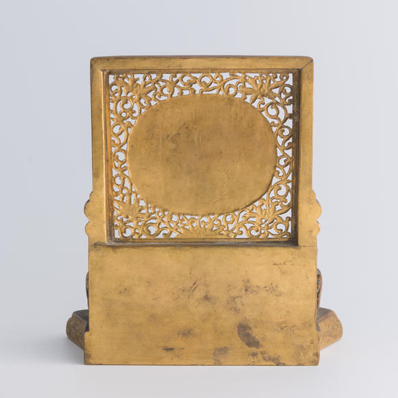 Oakridge Auction Gallery十八世紀(jì)晚 銅鎏金嵌玉瓦硯屏  A Chinese gilt-bronze table screen inlaid with jade plaque