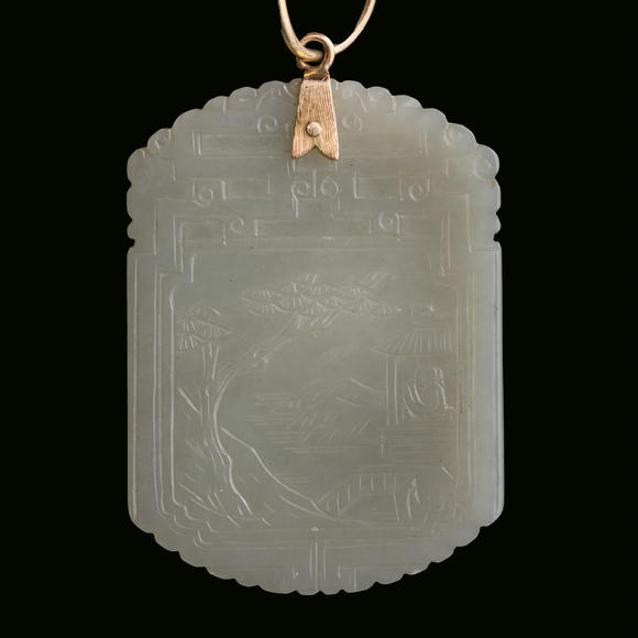 Oakridge Auction Gallery十九世紀(jì) 白玉雕“自在風(fēng)化雪月天”牌  A Chinese carved white jade plaque