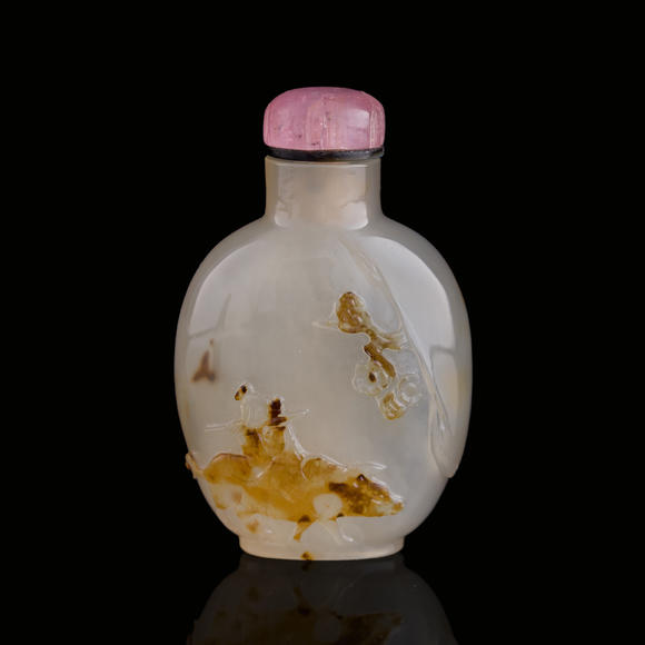 Oakridge Auction Gallery十八世紀(jì)晚 瑪瑙巧雕牧牛圖鼻煙壺  A Chinese carved agate 'ox-herding' snuff bottle