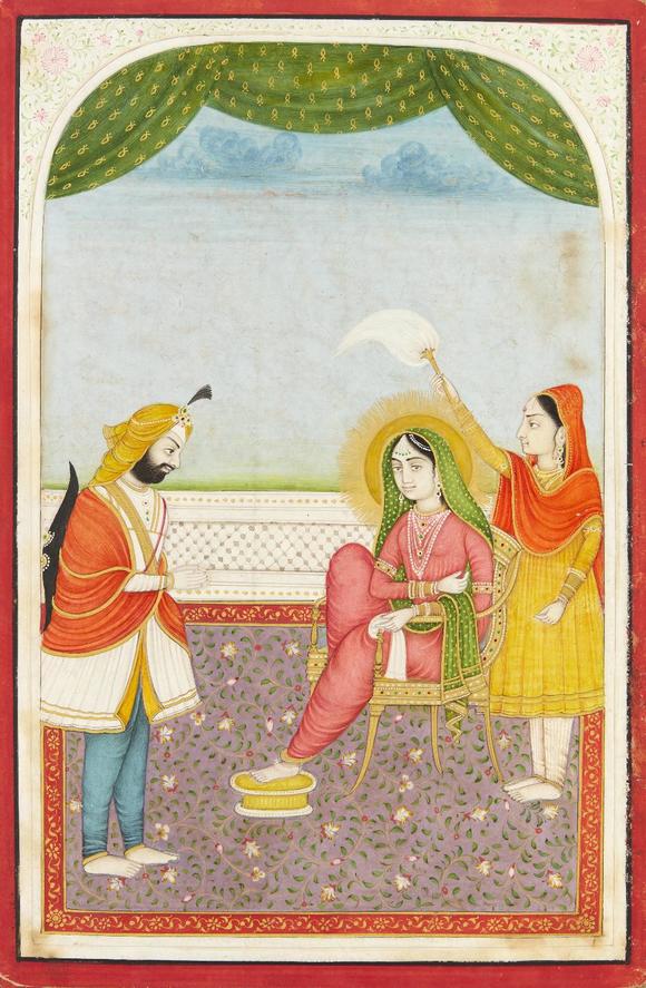 RoseberysA concertina album of ten seated portraits of Sikh rulers,?
North India, late 19th century,?

opaque pigments heightened with gold, each identifi