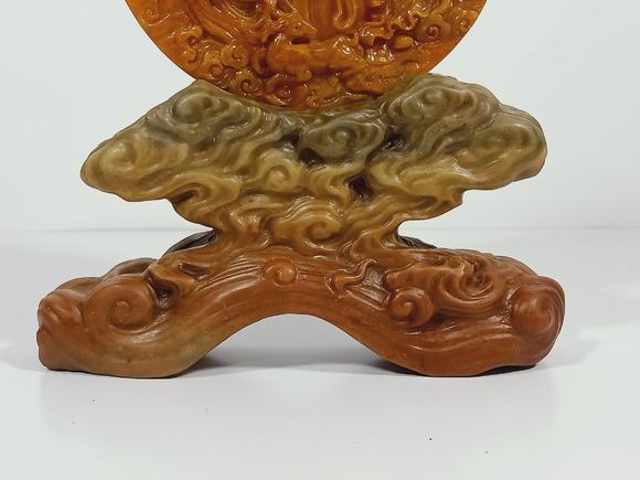 日本松町古美田黃石福祿壽擺件