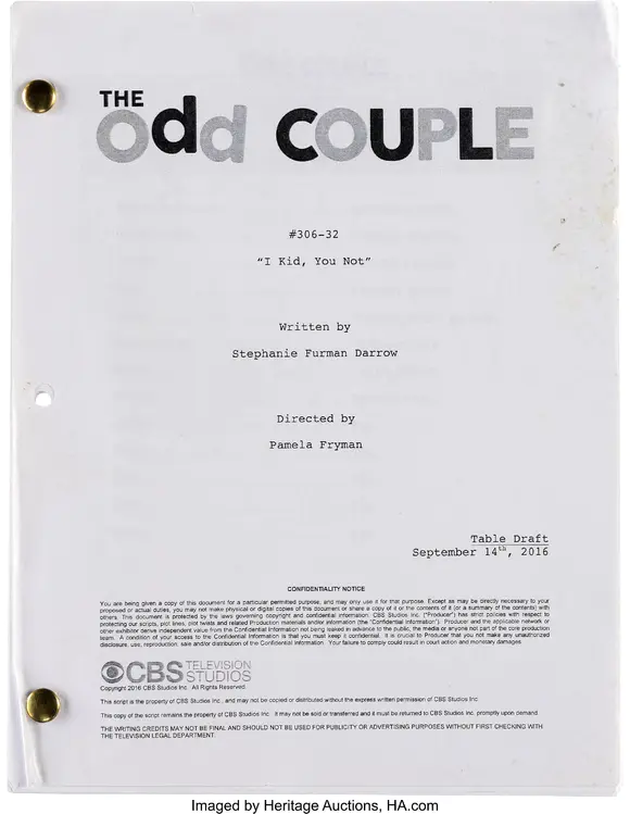 Heritage AuctionsThe Odd Couple (CBS TV, 2015-2017), Pair of Scri