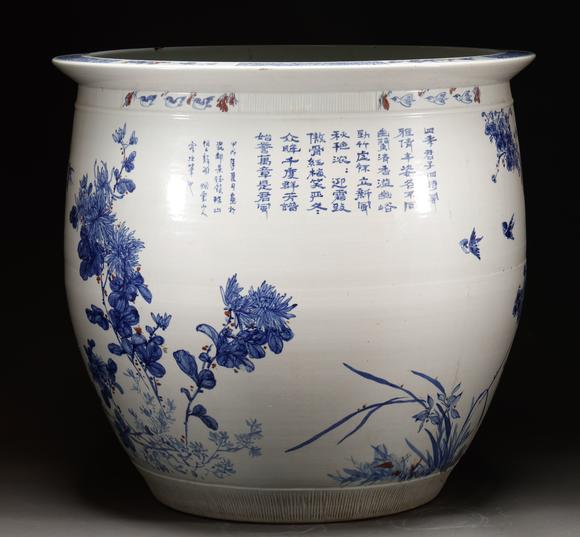 吉本株式會社清代 釉裡紅花鳥紋卷缸