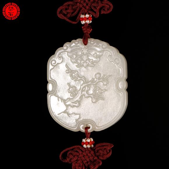 北京啟石清中期 梅蘭竹菊白玉對牌