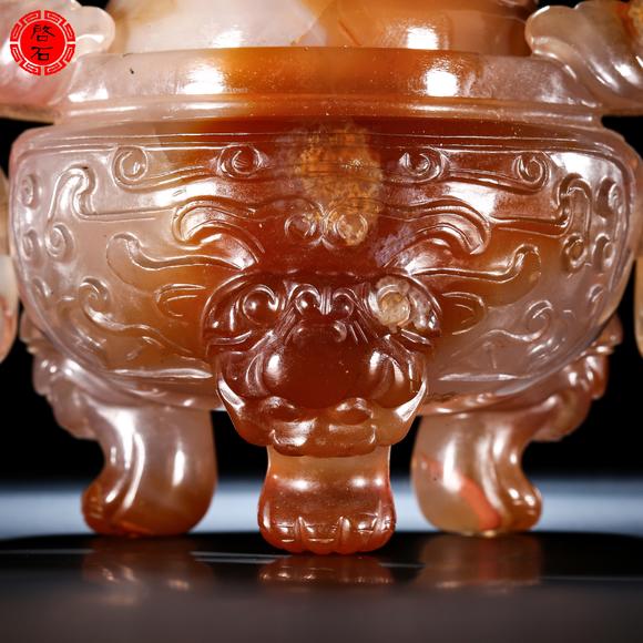 北京啟石清 獸耳活環(huán)三足香爐（帶木座）