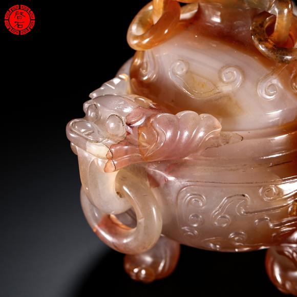 北京啟石清 獸耳活環(huán)三足香爐（帶木座）