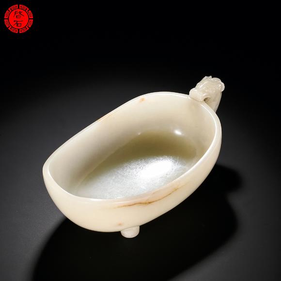 北京啟石明 白玉龍柄匜