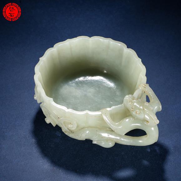 北京啟石明 螭龍耳蓮花杯