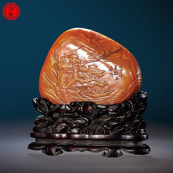 北京啟石現(xiàn)代 郭懋介作留皮薄意雕擺件