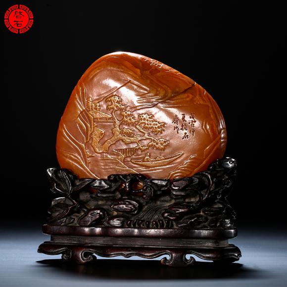 北京啟石現(xiàn)代 郭懋介作留皮薄意雕擺件