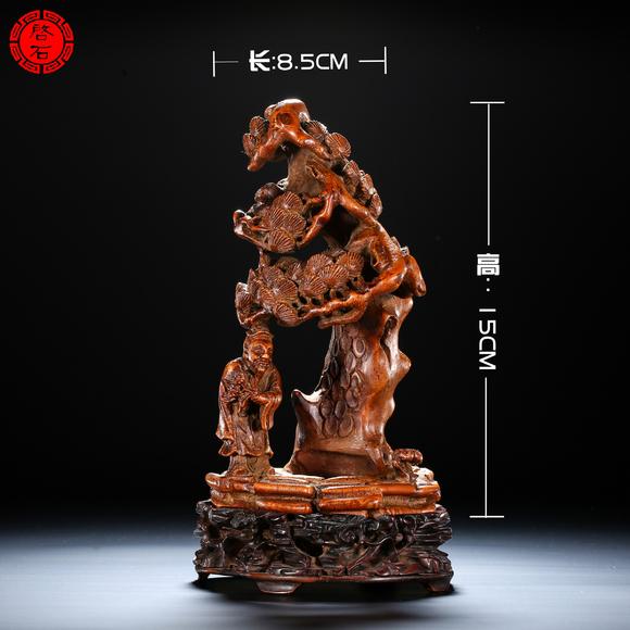 北京啟石清 竹根雕“淵愛(ài)菊”擺件（帶木座）