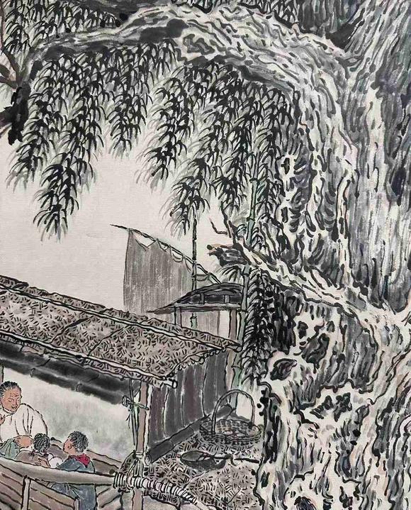 日本松町古美錢松喦 柳岸泊舟圖