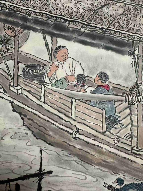 日本松町古美錢松喦 柳岸泊舟圖